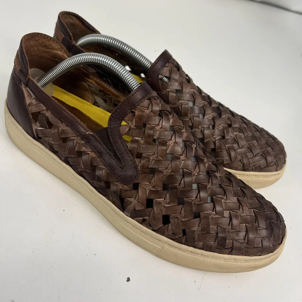 Donald J‎ Pliner Karter-WZ Shoes Mens Size 10 Brown Woven Leather Slip On Casual